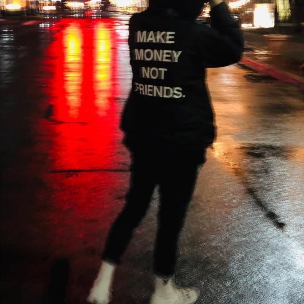 Fifty Karats - Make Money Not Friends Snap/button up Black Raincoat with Slogan